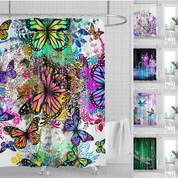 Занавеска для душа с 3D бабочкой cortina de baño, занавеска со стрекозой, украшение ванной комнаты из полиэстера, аксессуары для ванной комнаты