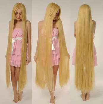 Запутанный парик Rapunze Super длиной 150 см, прямой Блондинистый парик для косплея, полный Парик для волос