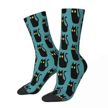 Зеленые, синие, черные носки с кошачьими мемами на Хэллоуин, мужские, женские зимние чулки с принтом