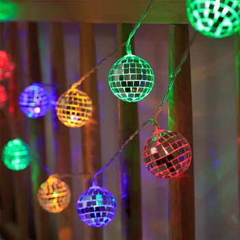 Зеркальный шар Струнные огни Атмосфера в помещении Рождественское украшение Комната для девочек Аккумуляторные светодиодные фонари Открытый Водонепроницаемый Открытый 363