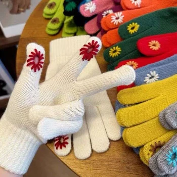 Зимние перчатки с полными пальцами, однотонные Теплые перчатки с пятью пальцами, Длинные варежки, утепленные Длинные перчатки, женские эластичные однотонные Модные перчатки