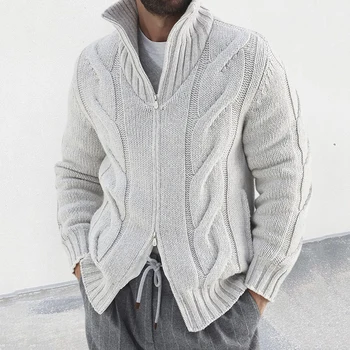 Зимний мужской свитер-водолазка, кардиган, трендовый однотонный вязаный прямой жакет на молнии, осенняя мужская деловая куртка для пригородных поездок