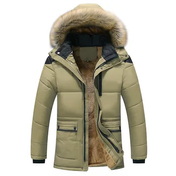 Зимняя повседневная молодежная мужская однотонная хлопчатобумажная куртка средней длины на молнии со съемным воротником