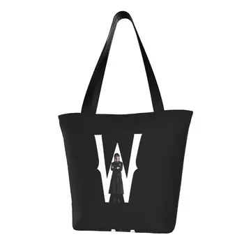 Изготовленные на заказ холщовые сумки для покупок Wednesday Addams, женские моющиеся сумки для покупок из популярных фильмов и сериалов, сумки для покупок