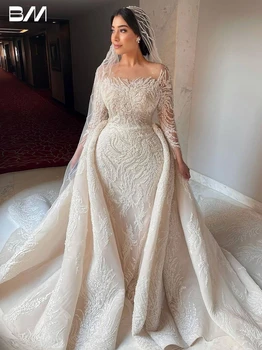 Иллюзионное свадебное платье с длинным рукавом, расшитое бисером, платья невесты Русалки для женщин 2024, Роскошное свадебное платье с пайетками, Vestidos De Novia