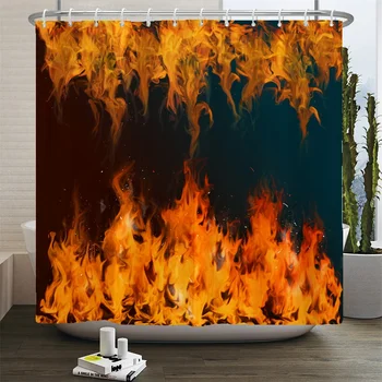 Индивидуальная занавеска для душа с принтом пламени, 3D занавески для ванной комнаты с крючками, водонепроницаемая занавеска для ванны из полиэстера, занавеска для украшения дома