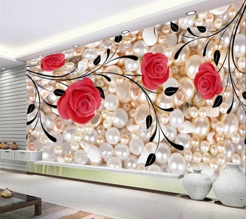 Индивидуальные большие обои 3d красная роза виноградная лоза жемчужина ТВ фон стена гостиная спальня ресторан фреска обои домашний декор