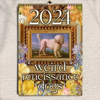 Календарь Weird Renaissance Dogs 2024, Настенный календарь Средневековых собак против разрывов, настенный календарь