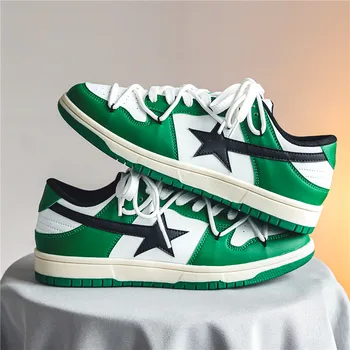 Классическая модная Бело-зеленая мужская обувь для скейтборда, Кожаные кроссовки, Мужская Нескользящая спортивная обувь, Большой Размер 46, Zapatillas De Skate