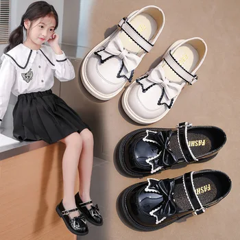 Кожаная Обувь для девочек, Детское Свадебное Платье, Школьная Обувь Принцессы, Детские Летние Черные Студенческие Сандалии с бантом, Корейская Мода