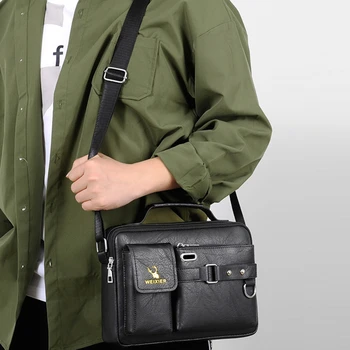 Кожаная мужская сумка-мессенджер Винтажная Мужская сумка через плечо Сумки большой емкости Многофункциональные мужские сумки через плечо Bolsos Vintage