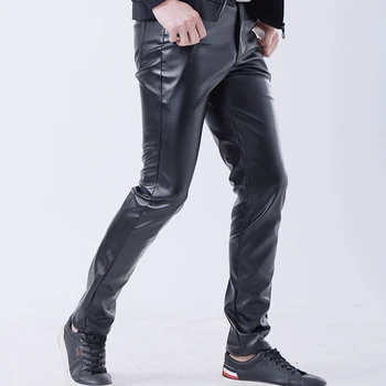 Кожаные джинсы Для мужчин Остаются модными и уверенными в себе с этими мужскими облегающими брюками для ночного клуба из синтетической кожи