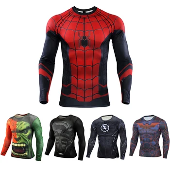 Компрессионная рубашка с длинным рукавом для фитнеса Rashguard Gym Man с принтом супергероя летучей мыши и паука