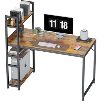 Компьютерный стол 47 дюймов С полками для хранения, рабочий письменный стол для домашнего офиса, современный Простой стиль, Деревенский Коричневый, Бесплатная доставка