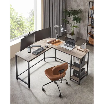 Компьютерный стол VASAGLE L-образной формы, угловой письменный стол, офисное рабочее место с полками для домашнего офиса, экономия места