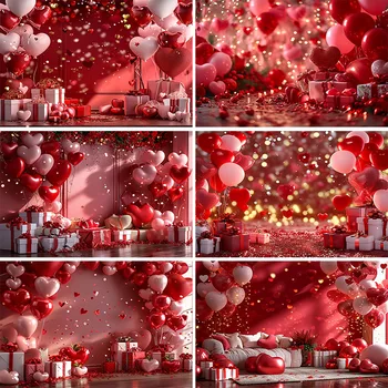 Красное Розовое Сердце Подарочная коробка Фон для фотосъемки День Святого Валентина Вечеринка по случаю Дня рождения для взрослых Фон для портретного оформления Фотостудии