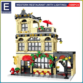 Креативная серия City Light Streetview, западный ресторан, строительные блоки, наборы MOC Модульная архитектура, игрушки для мальчиков, Детские подарки