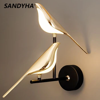 Креативный настенный светильник Nordic Modern Art Magpie, акриловые настольные светильники Gold Bird для спальни, кабинета, гостиной, светодиодные светильники для домашнего декора.