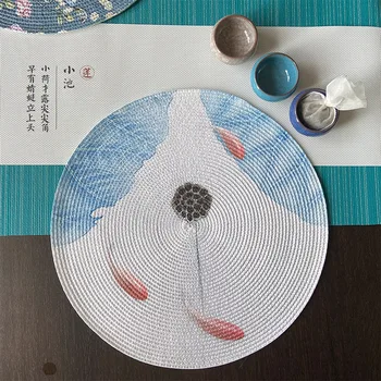 Креативный обеденный коврик в китайском стиле с печатью, Водонепроницаемый Маслостойкий Обеденный коврик для тарелок, Круглый теплоизоляционный коврик ручной работы, посуда