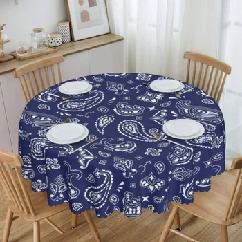 Круглая синяя бандана с рисунком Пейсли, Скатерть, Маслостойкая Скатерть, 60-дюймовое покрытие стола для кухни