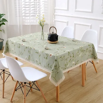 Кружевная скатерть для обеденного стола, чайный столик из хлопка и льна, деревенское покрытие в американском стиле, зеленый квадрат, водонепроницаемый и маслостойкий