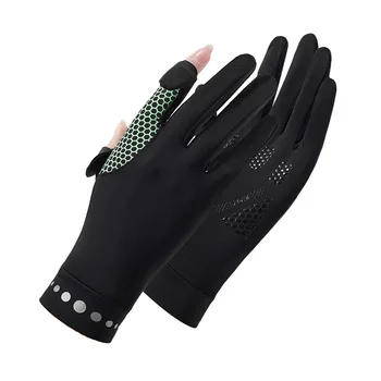 Крутые солнцезащитные Велосипедные перчатки, открывающие два пальца, Устойчивые к ультрафиолетовому излучению, Тонкие женские летние Противоскользящие дышащие перчатки для вождения с сенсорным экраном