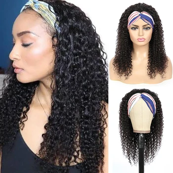 Кудрявый Парик-повязка на голову из человеческих волос, парик из натуральных черных длинных бразильских волос, парики для чернокожих женщин 180% плотности IJOY