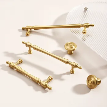 Латунная мебельная ручка Французский шкаф для одежды Ручки для ящиков комода Золотые ручки для шкафов
