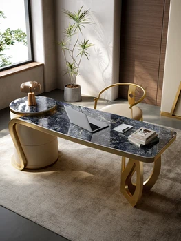 Легкий роскошный рабочий стол из каменной доски, сочетание современного простого домашнего офиса, кабинета, гостиной, роскошного каменного стола высокого класса.