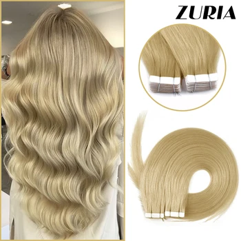 Лента ZURIA для наращивания человеческих волос, натуральные пряди, клейкий уток из кожи, длинные Бразильские шиньоны Orbme 20ШТ для женщин