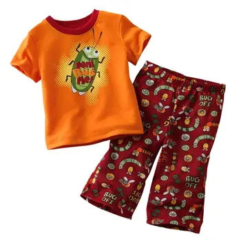 Летние комплекты одежды для маленьких мальчиков 2020 года, комплекты детской одежды с насекомыми, детские спортивные костюмы, Футболка, Длинные брюки