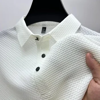 Летняя Новая Мужская Рубашка Поло с Короткими рукавами Upto 5XL, Дышащая Деловая Модная Футболка Ice Silk, Мужская Брендовая Одежда
