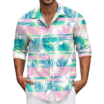 Летняя мужская гавайская рубашка 2024, мужская рубашка с 3D растениями, гавайские рубашки с цветочным принтом, короткий рукав, большие размеры, пляжная рубашка, мужская