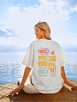 Летняя футболка для женщин, будь собой и неси красоту в мир, Счастливое лицо, Мягкая удобная футболка, пляжные повседневные женские топы