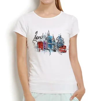Лондон Сити, Национальная галерея, футболка с акварельным рисунком без клея, женская новая белая повседневная женская футболка с коротким рукавом