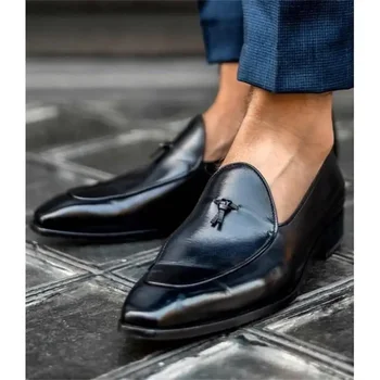 Лоферы Мужская обувь из искусственной кожи, однотонные классические модные деловые Повседневные вечерние Элегантные модельные туфли с квадратным носком и тонким ремешком CP202