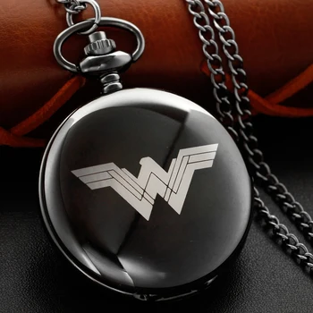 Лучший подарок для детей и мужчин с черным полированным логотипом супергероя, кварцевые карманные часы, аксессуары на цепочке, ожерелье, часы