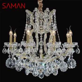 Люстра SAMAN в европейском стиле, светодиодные подвесные светильники, хрустальные свечи, роскошные светильники, современные светильники для дома, зала виллы в отеле