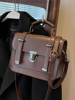 Маленькая квадратная сумка в английском стиле в стиле Ретро, однотонные женские сумки на одно плечо из искусственной кожи, высококачественные женские сумки Sense