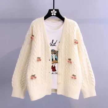 Маленький ароматный ветер, белый кашемировый свитер, женский топ 2023, милая осенняя одежда, женский свободный вязаный кардиган в корейском стиле, куртка