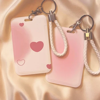 Милые Розовые Держатели кредитных карт Love Брелок для банковских удостоверений Личности Бейдж Чехол для визитных карточек Студенческие принадлежности