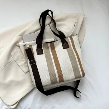 Модная полосатая женская сумка через плечо в корейском стиле, холщовые сумки-слинги, маленькая квадратная сумка через плечо для мамы, простые дорожные сумки