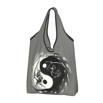 Модная сумка для покупок Good And Ghost Портативная сумка для покупок Yin Yang Japan Samurai Grocery через плечо