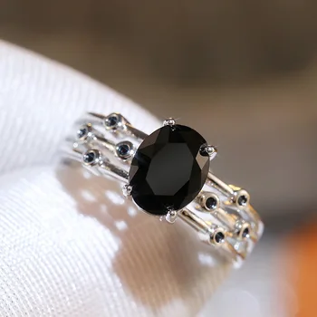 Модное женское кольцо с черным кристаллом, креативная линия, персонализированное кольцо в горошек, крутая девушка, простые ювелирные аксессуары с шармом
