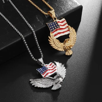 Модное классическое ожерелье с подвеской в виде американского флага с развевающимся орлом для мужчин, модный подарок для вечеринок, уличных повседневных украшений
