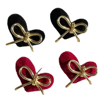Модные бантики-сердечки-заклепки для ушей, винтажные серьги с бантом, простые стекающиеся серьги с бабочками-узлами, ювелирные изделия для женщин D5QB