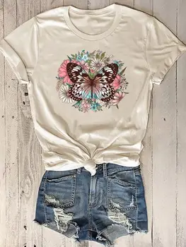 Модные женские милые футболки с бабочками 90-х, летние футболки с коротким рукавом и графическим принтом, футболки, весенняя одежда с принтом