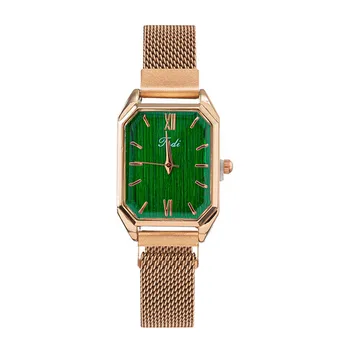Модные женские часы Кварцевые часы с бриллиантами Наручные часы с квадратным циферблатом в стиле ретро Повседневные часы с сетчатым ремешком Relogio Feminino