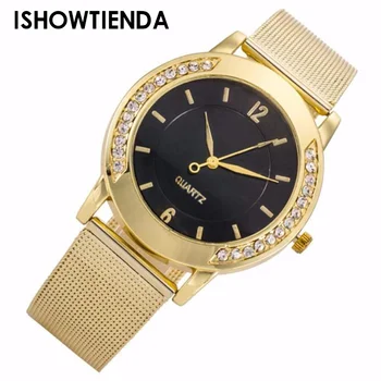 Модные женские часы с кристаллами, золотые аналоговые кварцевые наручные часы из нержавеющей стали, лучший бренд, роскошные подарочные часы-браслет Montre Femme