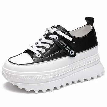 Модные туфли из натуральной кожи на платформе и танкетке длиной 5,5 см, массивные кроссовки, Белая повседневная обувь, Удобная дышащая весенне-осенняя обувь
